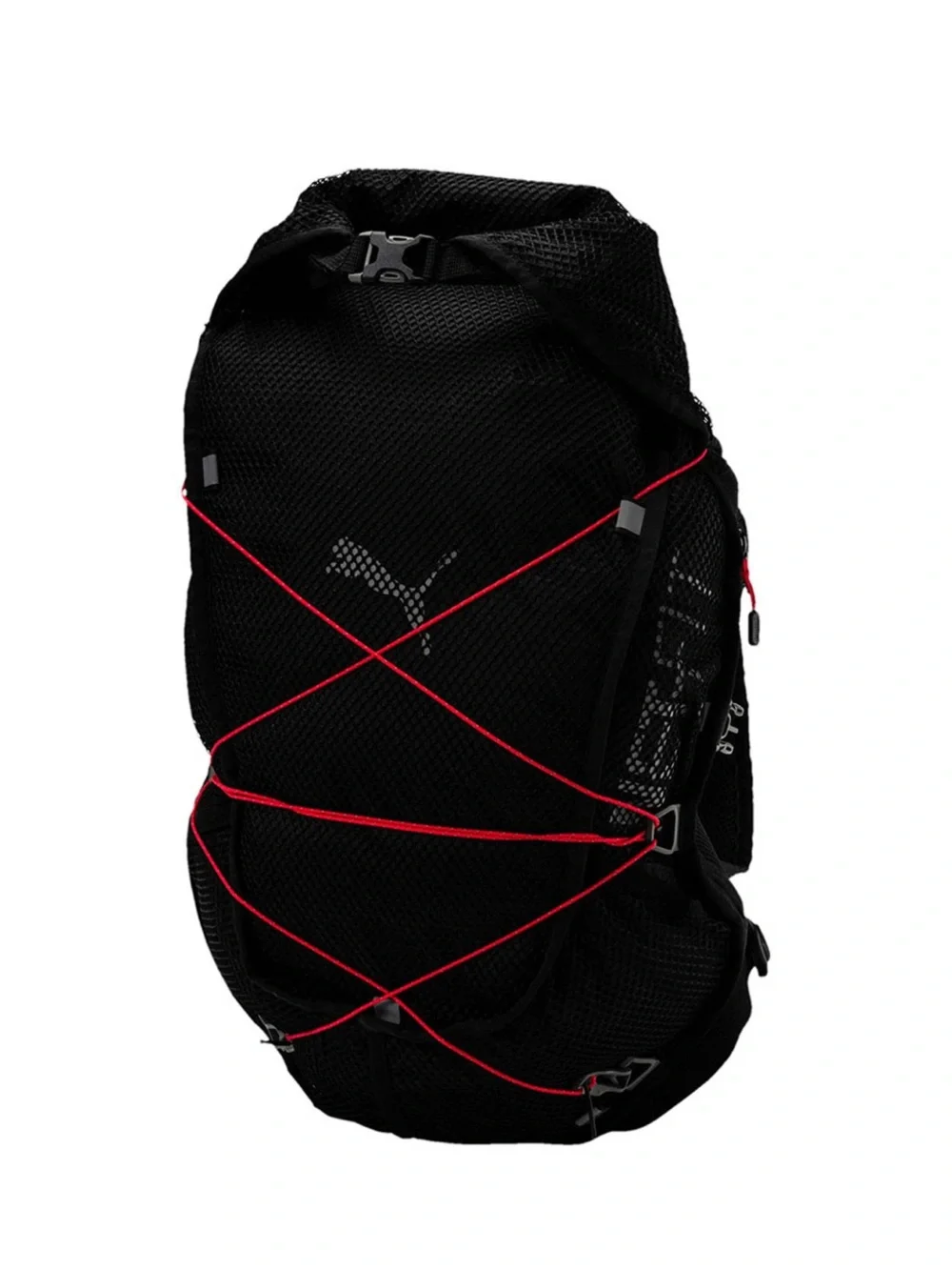 Puma Black Mesh Backpack with Red Bungee Accent